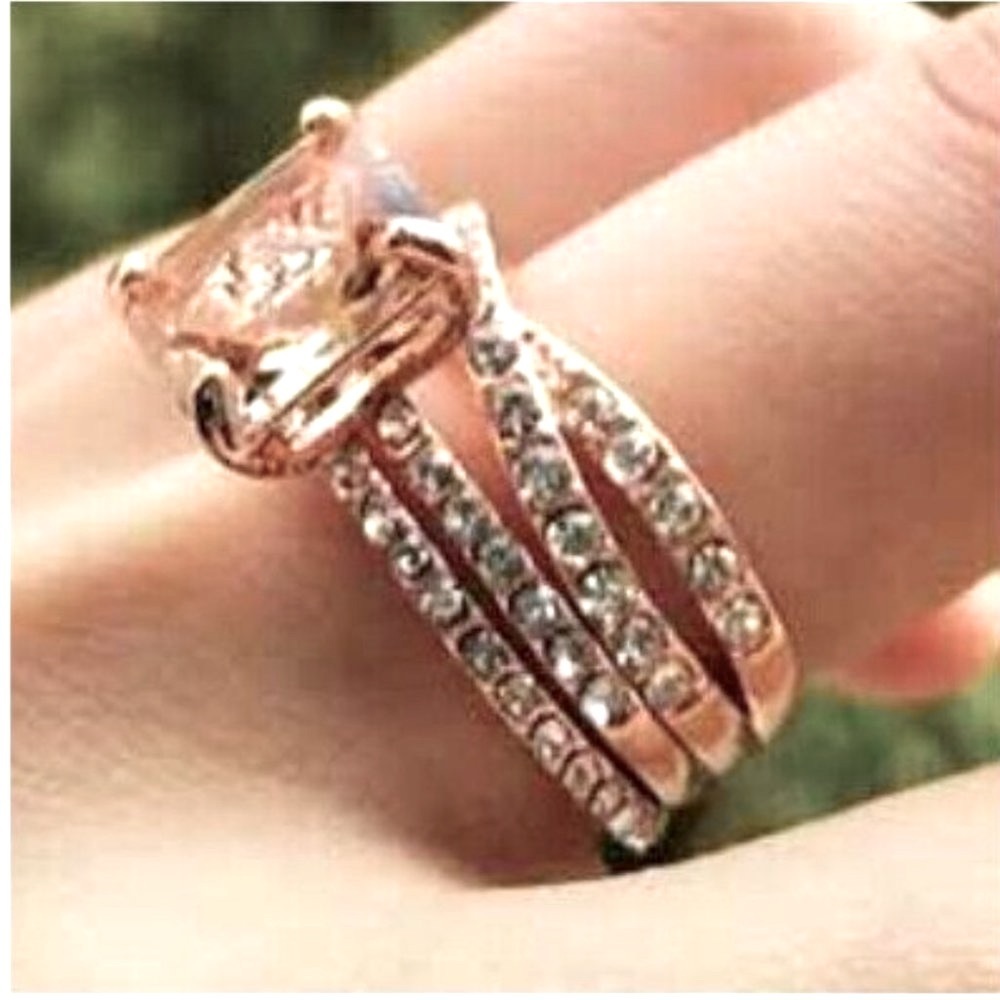 New Gorgeous 14k Gold Over Sterling Silver 3cts Champagne Diamond Ring Set - Picture 7 of 10